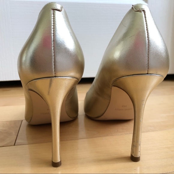 NWOT Nine West Leather Metallic Gold High Heels - Picture 3 of 10